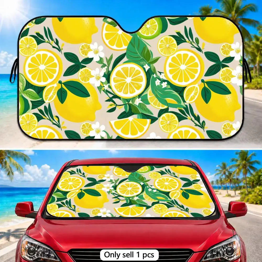 

Lemon Fruit Pattern Sun Visor Reusable Foldable Aluminum Foil Sunshade UV Heat Insulation Cover for Car Front Windshield