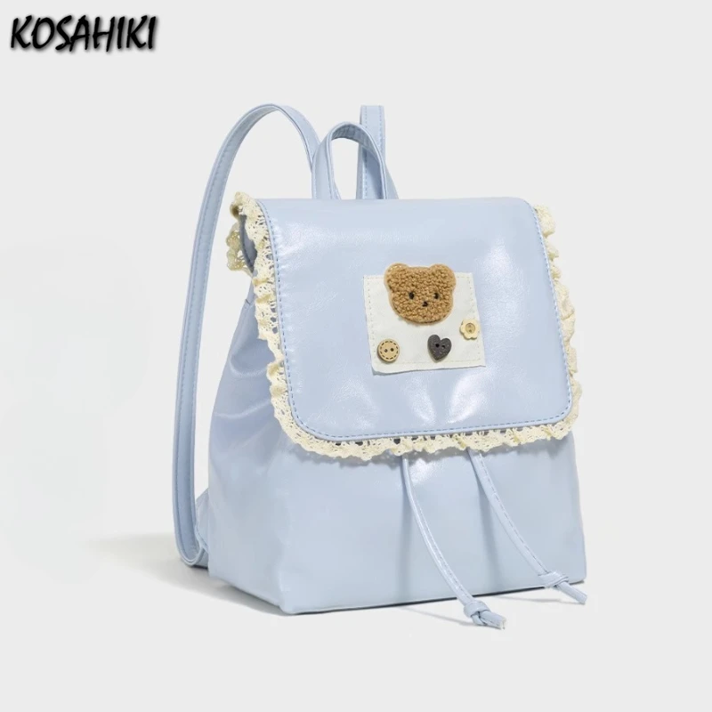

Women Trendy Fashion Students Backpack Girls Casual Kawaii Bear Button Schoolbags All Match Streetwear Backpack Y2k Aesthetic