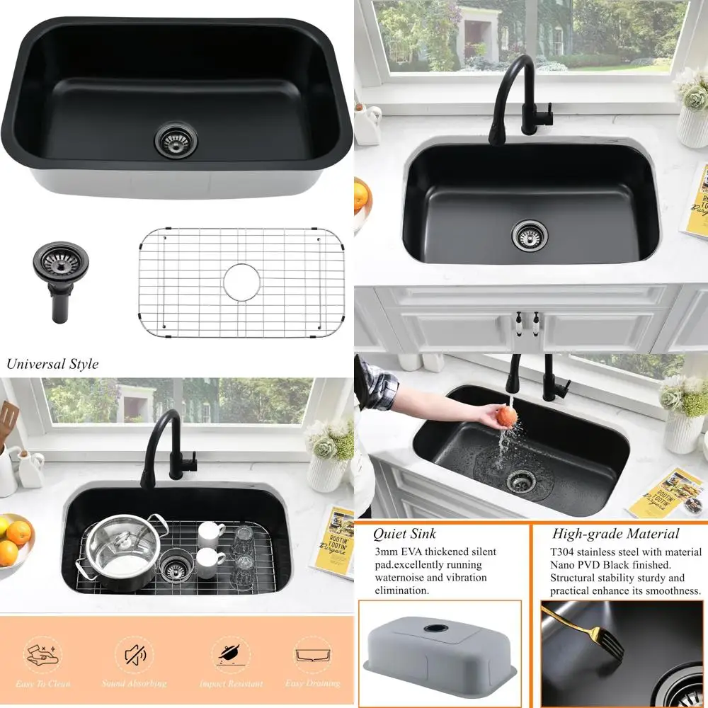 

Stainless Steel 16 Gauge Single Bowl Kitchen Sink - 28x18 Inch Undermount Sink with Dish Rack for Modern Cooking Spaces