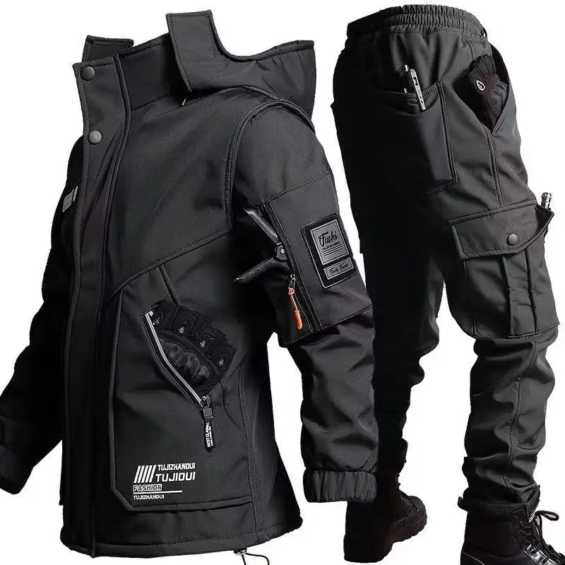 2025 Men'S Motorcycle Jacket With Autumn And Winter Velvet Training Set Anti-Wear Waterproof Cold Resistant Jacket Holiday Gifts