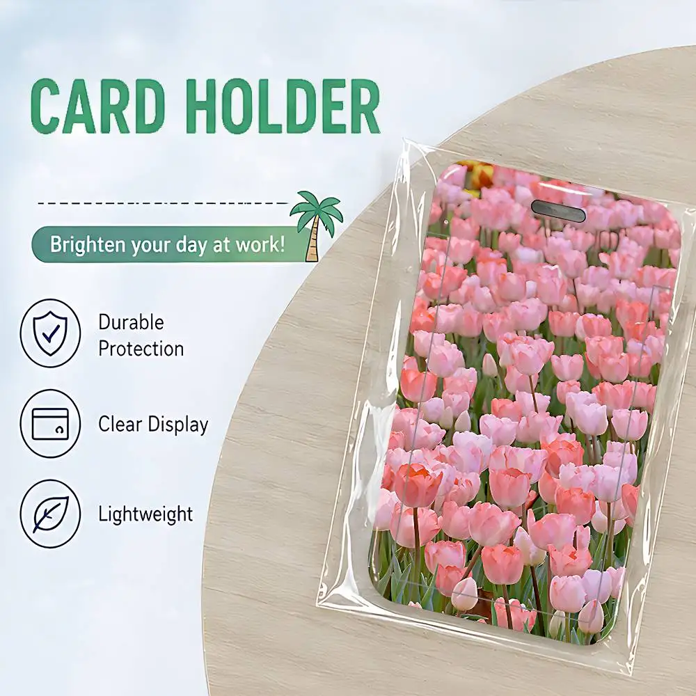 Beautiful Tulips ID Badge Holder With Lanyard Neck Strap For Office School Name Card Credentials Case