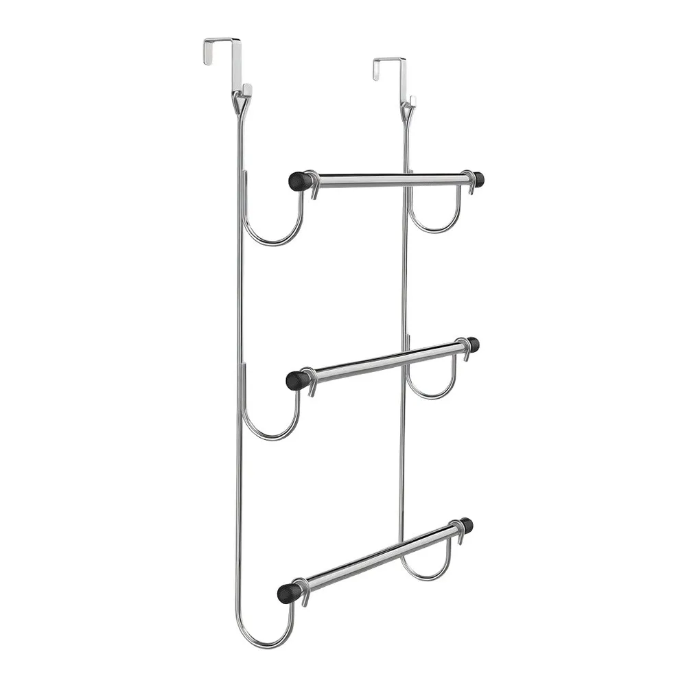 Over Door 3 Level Towel Rack with Side Hooks Chrome Electroplated Carbon Steel for Towels and Small For Bathroom Items