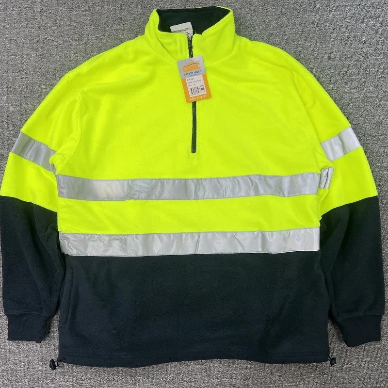 

Loose Large Size Autumn Winter Fleece Windproof Warm Color Block Outdoor Reflective Strip Work Half Zip Hoodie Men's Clothing