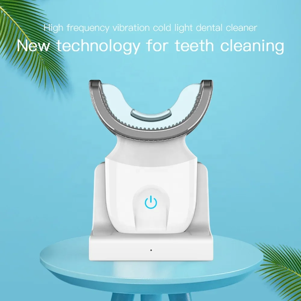 

USB Rechargeable 360 Degree Wave Brush Intelligent Ultrasonic U Shape Blue Cold Light Automatic Sonic Electric Toothbrush