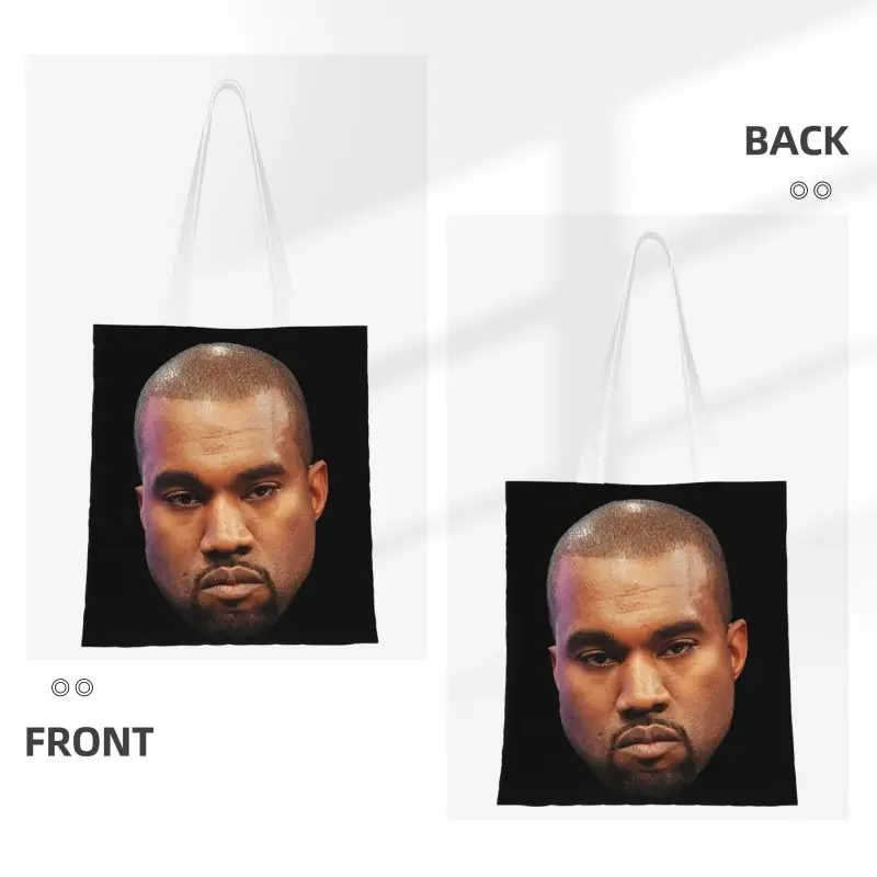 Kawaii Funny Kanye West Meme Shopping Tote Bags Recycling Rapper Music Producer Canvas Groceries Shopper Shoulder Bag