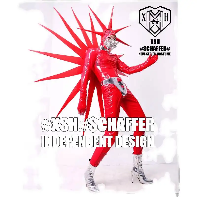 

Costume Cosplay DS Bar New Men's Nightclub Halloween Gothic Red Alien Wings Costume For Dance Team Performance Custom