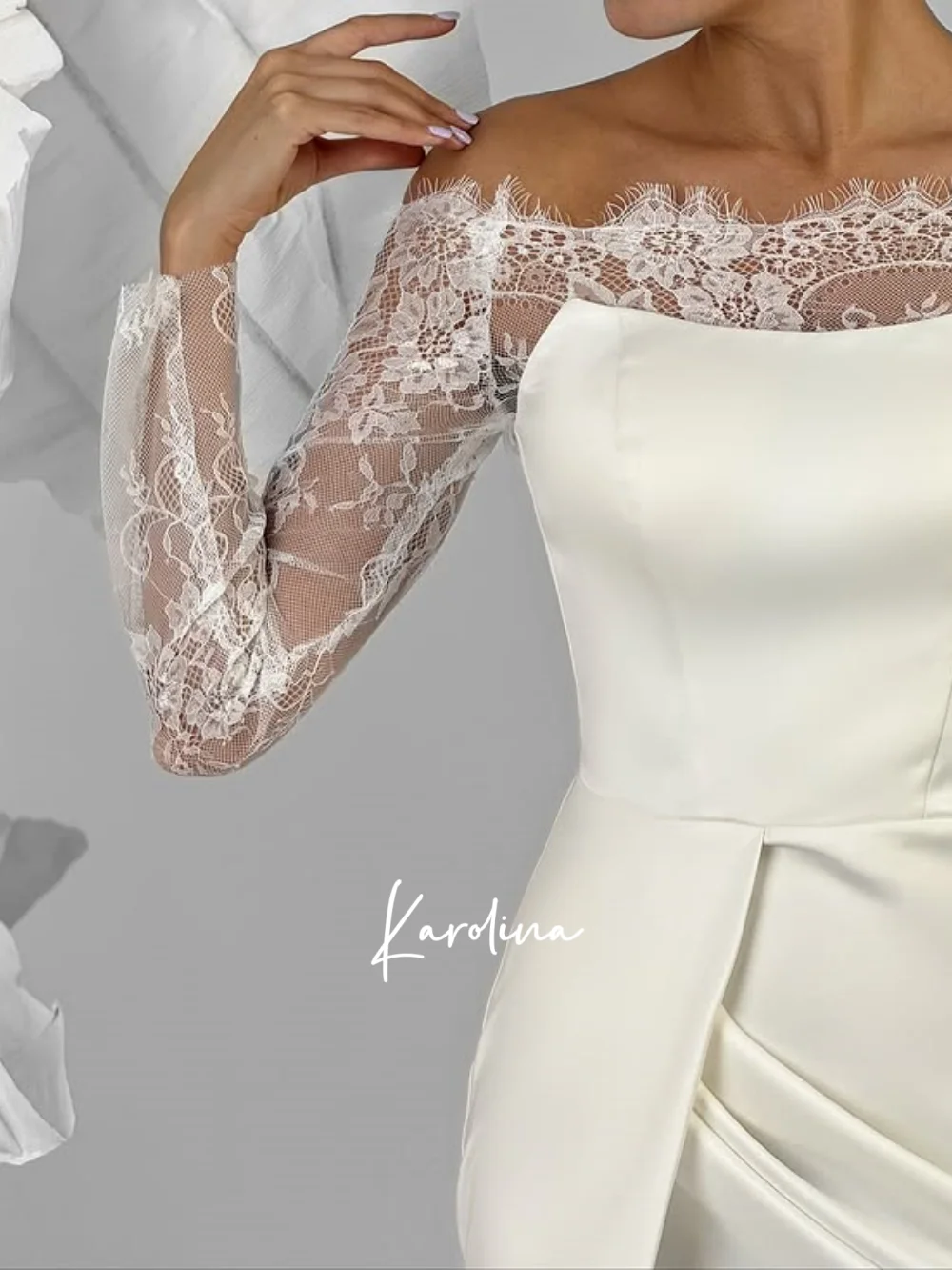 Vestido De noche azul marino con hombros descubiertos y manga De encaje, Jersey para Fiesta De graduación hasta el suelo, Vestidos De Fiesta personalizados