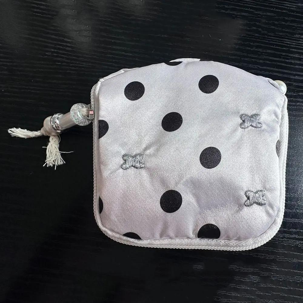 

Black Dot Pattern Jewelry Storage Bag Butterfly Embroidery Multi-pocket Travel Bracelet Organizer Exquisite Multifunctional