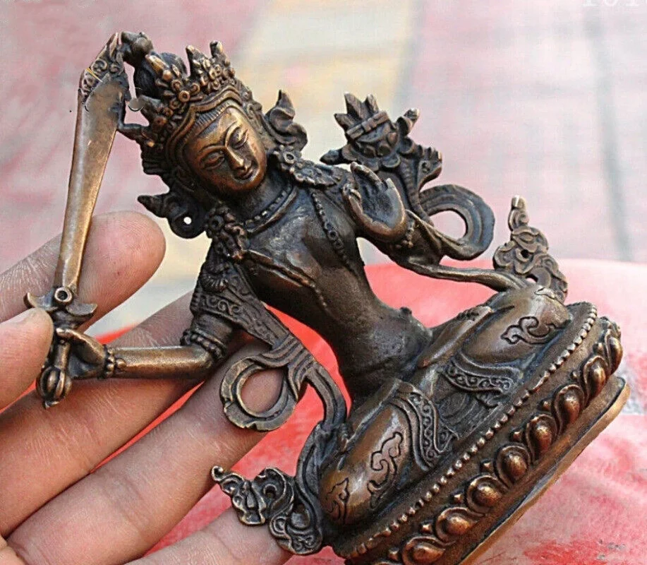 

Old Antique Tibetan Buddhism Copper Bronze Wenshu Manjushri Goddess GuanYin Buddha Statue