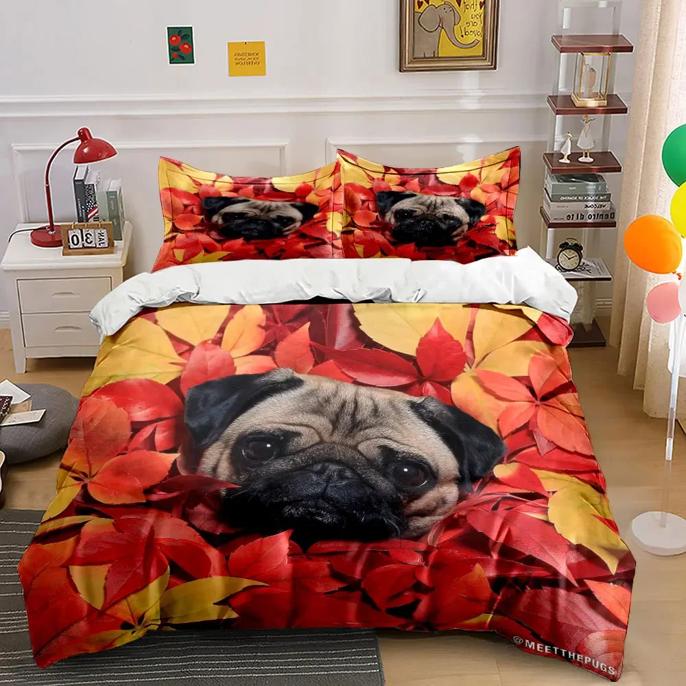 

"Pug Themed Autumn Decoration Set" Multiple sizes kid's and adults' bedroom Exquisite 3PC bedding set, gift