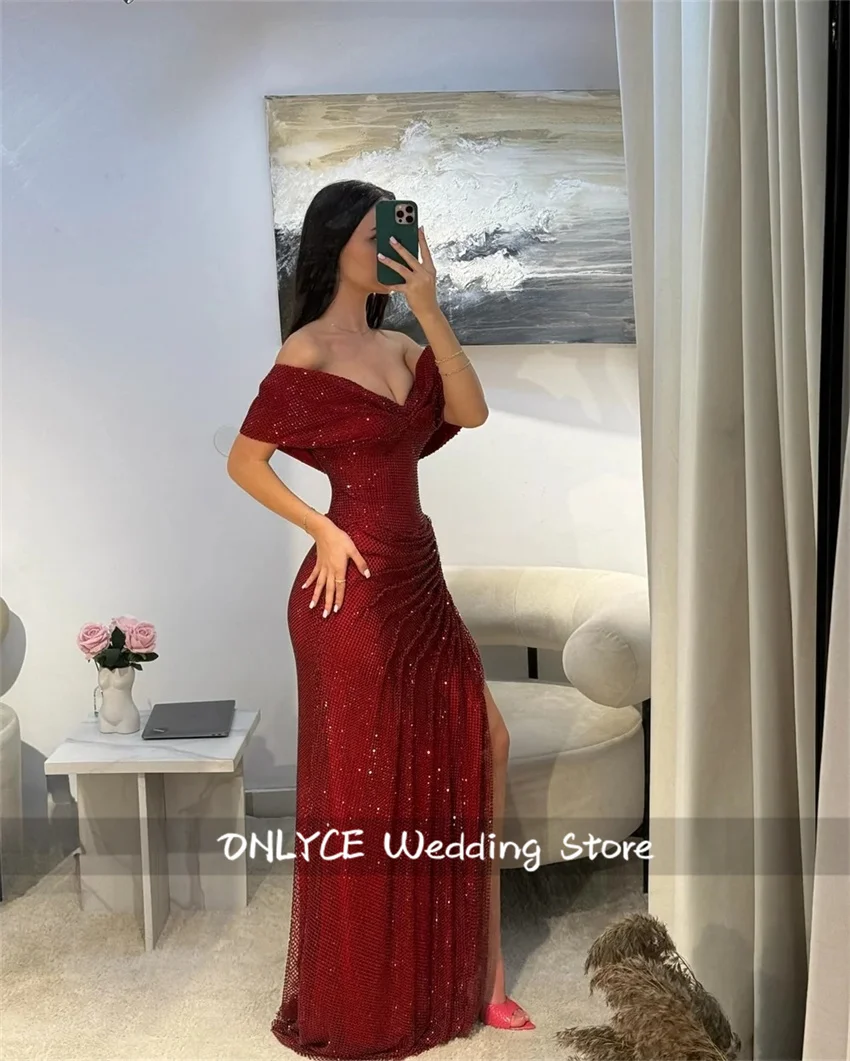 

Red Prom Party Dresses 2025 Beading Off Shoulder Formal Prom Evening Party Dress Wedding Party Gown Customized