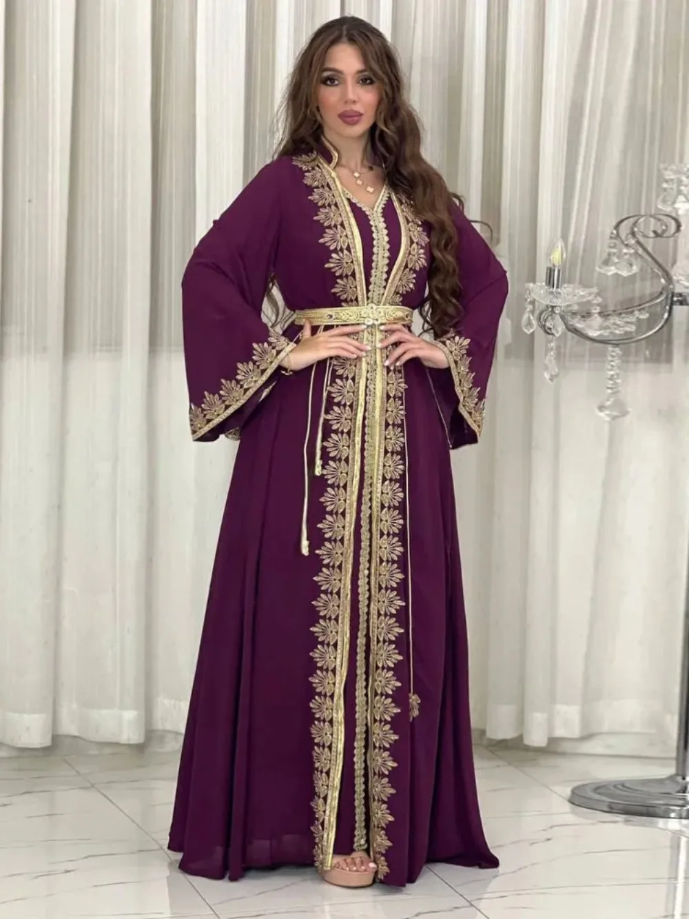 Eid Muslim Women Party Dresses Jalabiya 2 Piece Set Embroidery Arab Long Robe Ramadan Morocco Dubai Abayas Islam Vestidos Kaftan