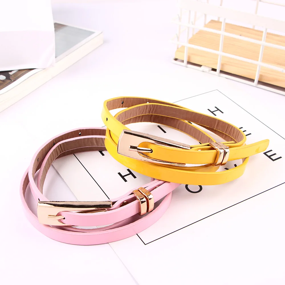 Fashion Female Thin PU Leather Narrow Waistband Belt for Women Girl Skinny Candy Color Waist Belt Sweetness Jeans Dress Decor