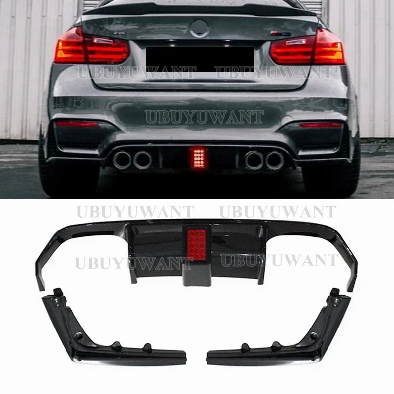 

F80 F82 V Style Rear Bumper Diffuser with Led Light For BMW M3 F80 M4 F82 F83 2014-2020 Rear Side Splitters Spoiler Lip Black