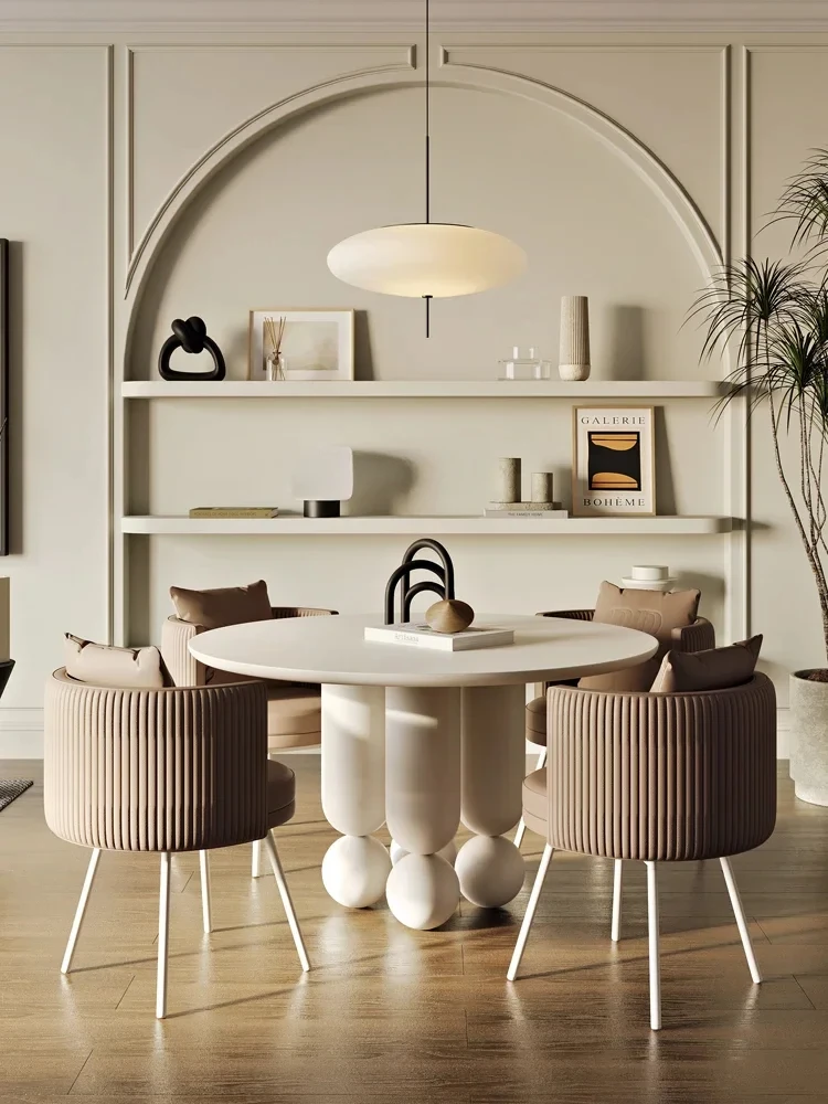 Light Luxury French Cream Style Designer Small Apartment White Original Exclamation Mark Nordic Style round Dining Table