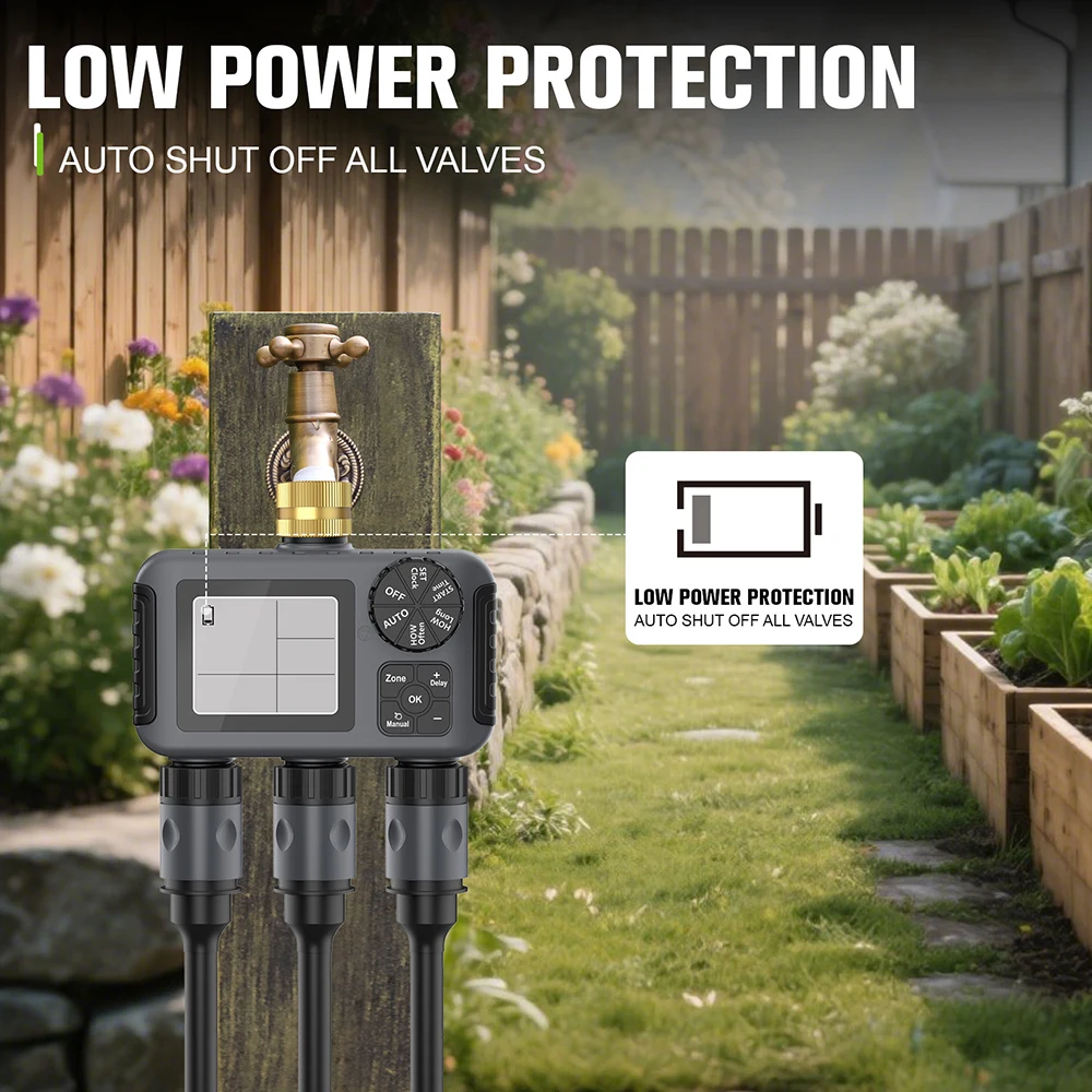 3 Outlets Irrigation Water Timer Programmeable Irrigation System Rain Delay Watering System Outdoor Garden Watering Timer