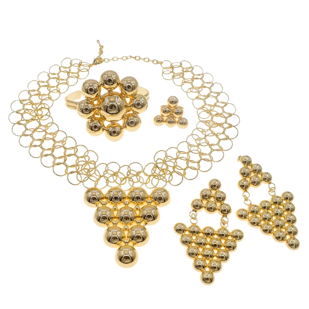 

Классический бразильский позолоченный комплект украшений из четырех предметов, элегантное золото и серебро, универсальные свадебные аксессуары.