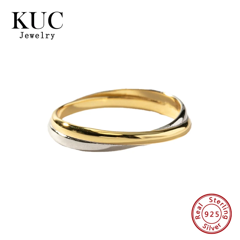 925 Sterling Silber Feiner Schmuck Minimalistischer Trendiger Designer Leichter Luxus Zweifarbige Gekreuzte Gemischte Ringe für Frauen