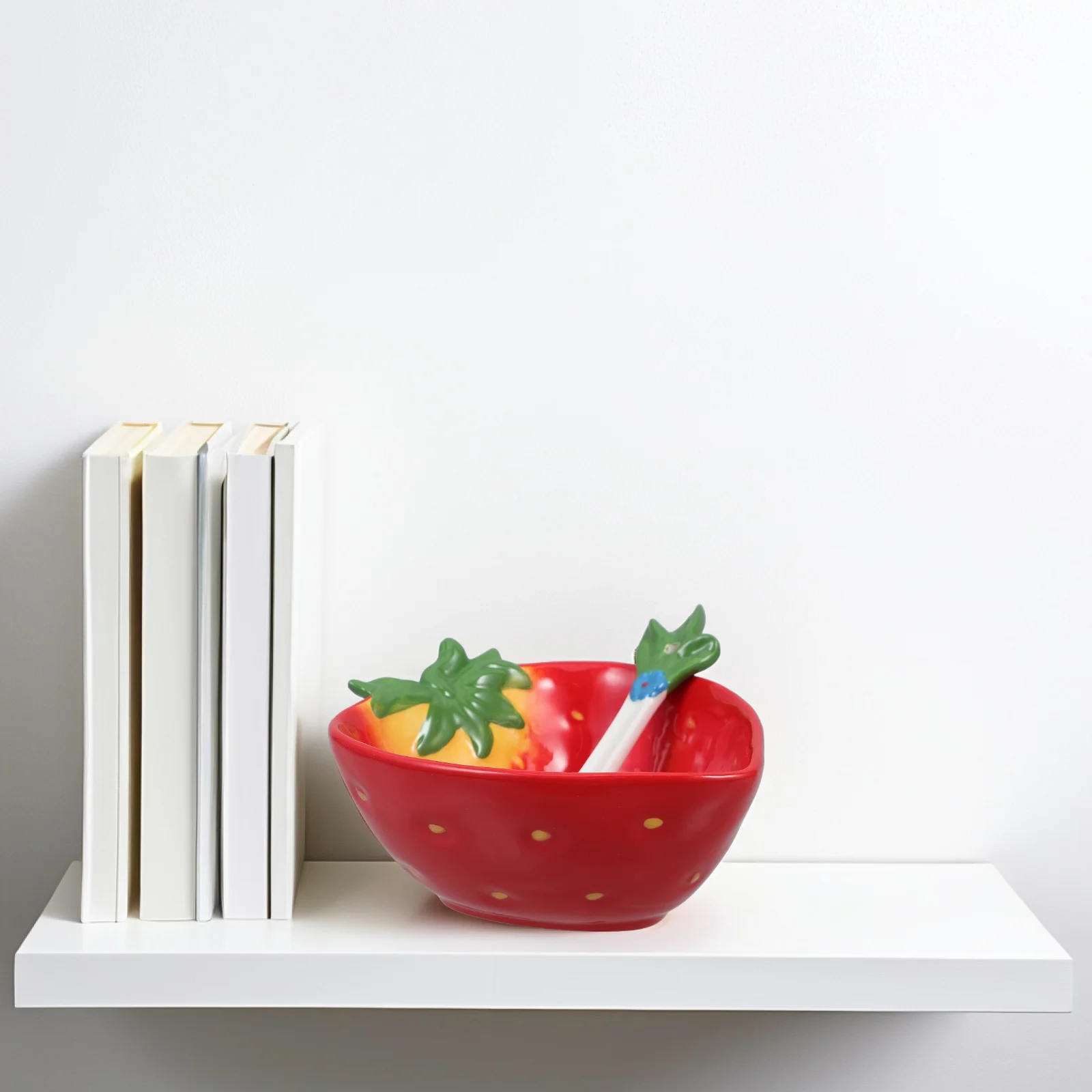 

1Set Ceramic Strawberry Bowl and Plate Set Cute Dessert Snack Dish with Spoon for Home Decor Tableware Serve Fruit