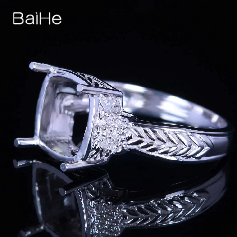 BAIHE Solid 10K White Gold Certified Cushion Cut Semi Mount Ring Women Men Engagement Fine Jewelry Making Halvmontert ring