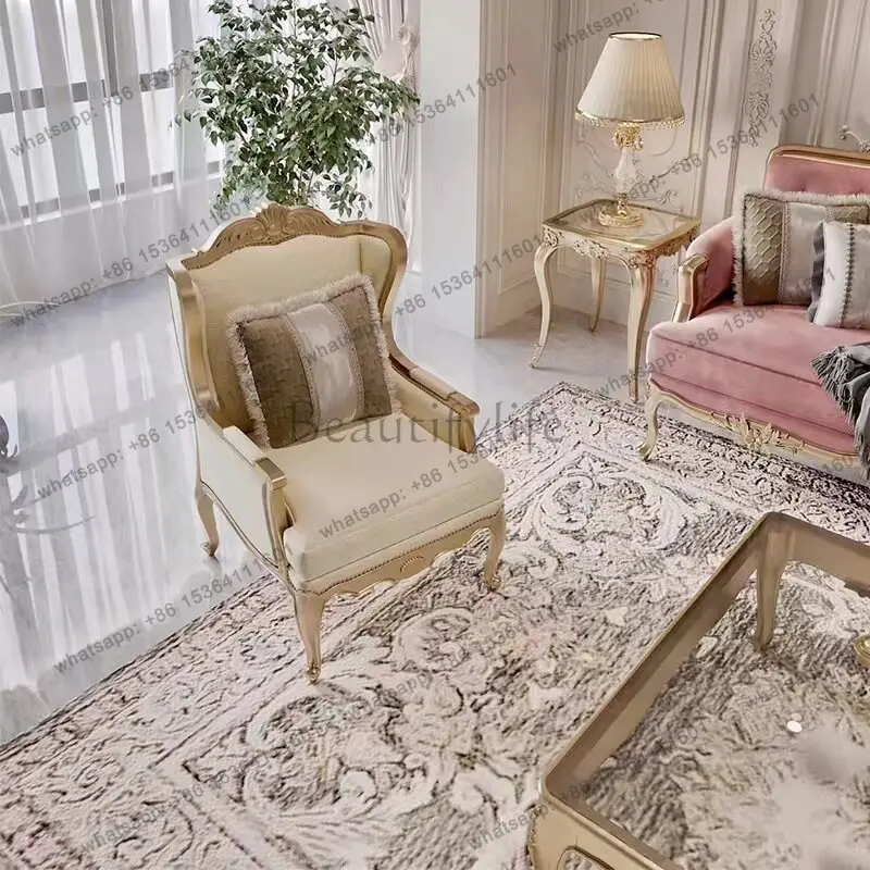 French light luxury solid wood court three-person sofa neoclassical retro gold carving
