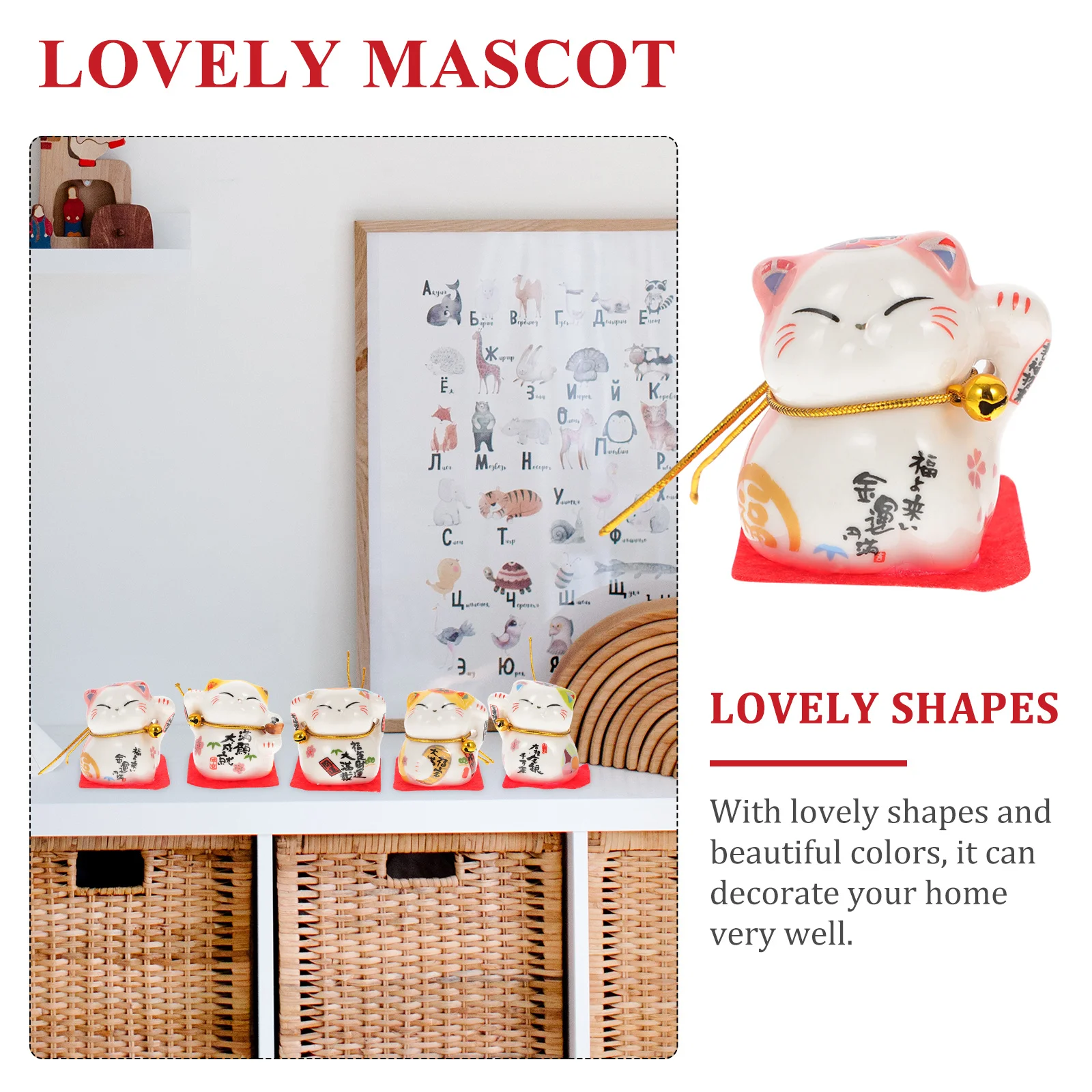 

5Pcs Fortune Cat Ornaments White Porcelain Lucky Cat Desktop Decor Car Interior Lucky Charm Figurines Desktop Ornament