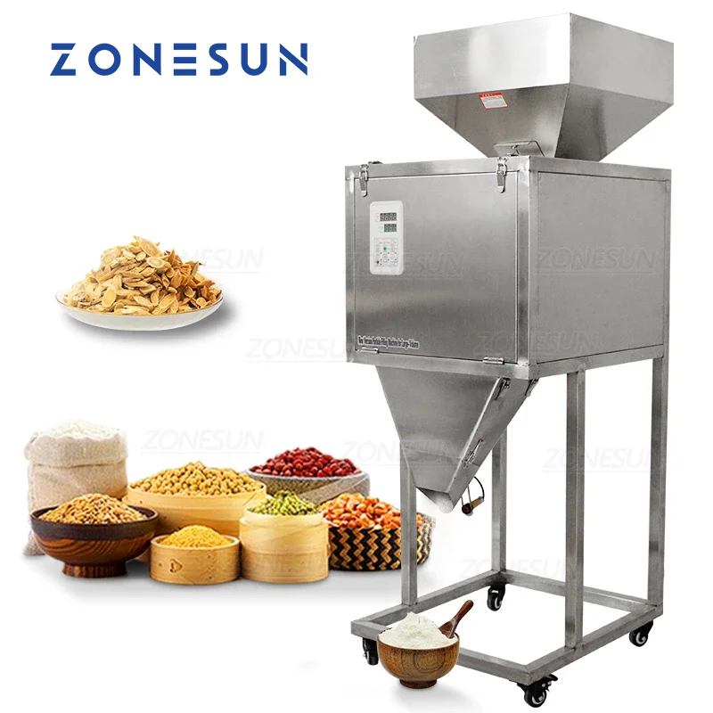 

ZONESUN Semi-automatic Dry Powder Granule Rice Materials Food Granule Filler 50-9999g Filling Weighing Machine