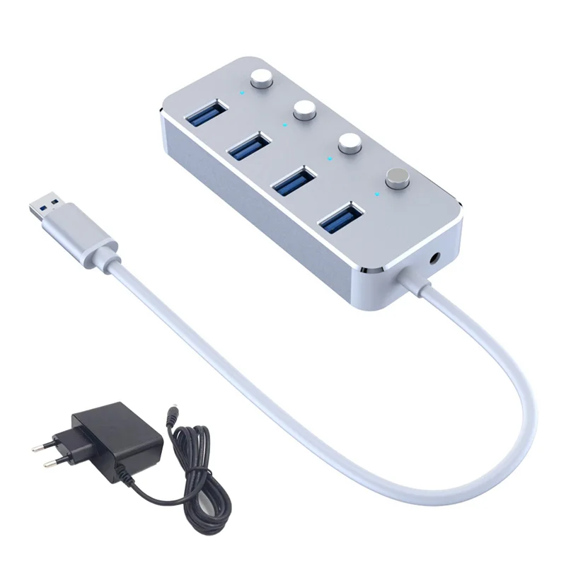 

USB 3.0 Power Adapter 4 Ports Aluminum Alloy Splitter Hub USB Hub 3.0 USB Multi Extender Switch 1.2M Cable Hub EU Plug B