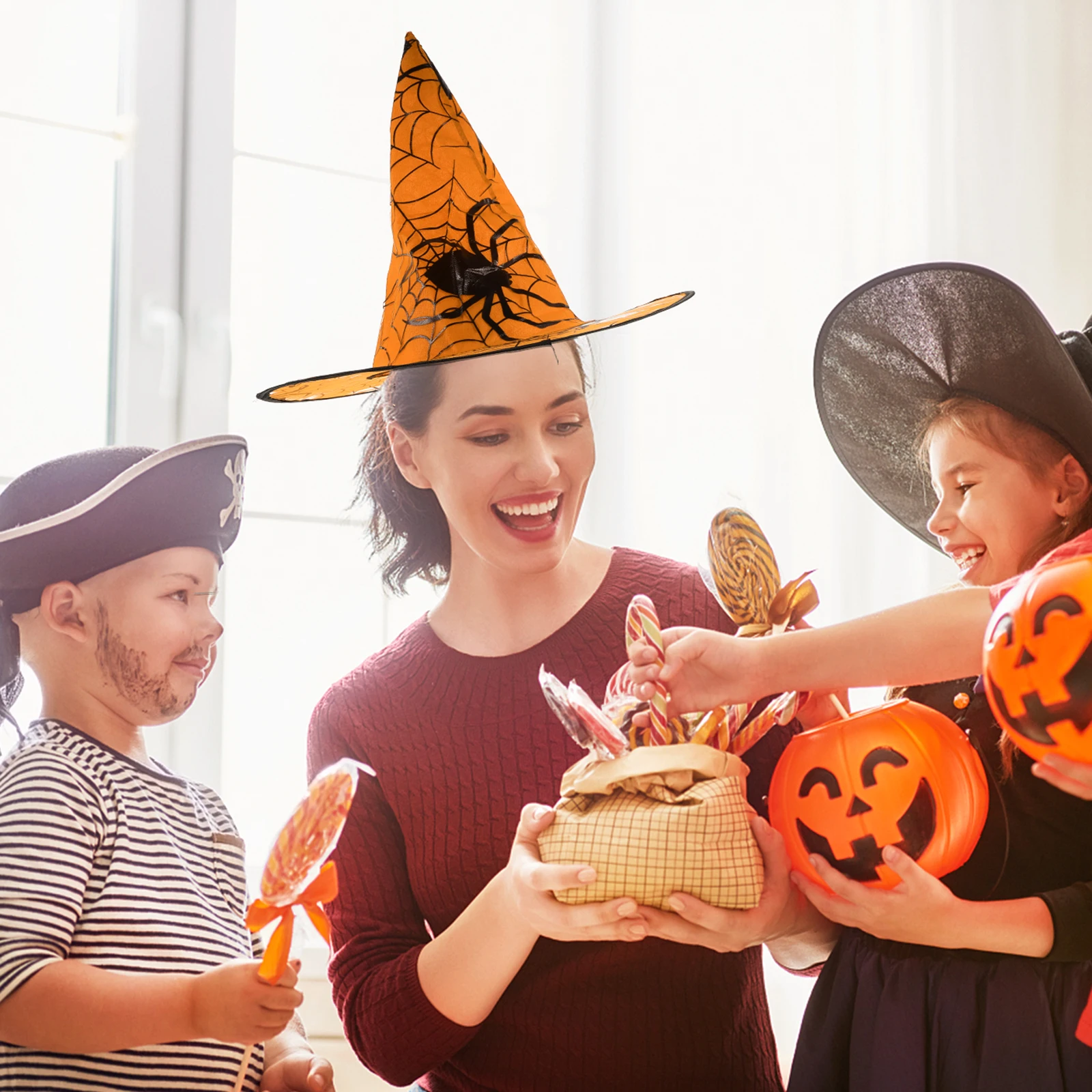 

5pcs Witch Hat Vintage Cobweb Decor Non woven Fabric Comfortable Halloween Cosplay Costume Accessories Adult Size Portable Props