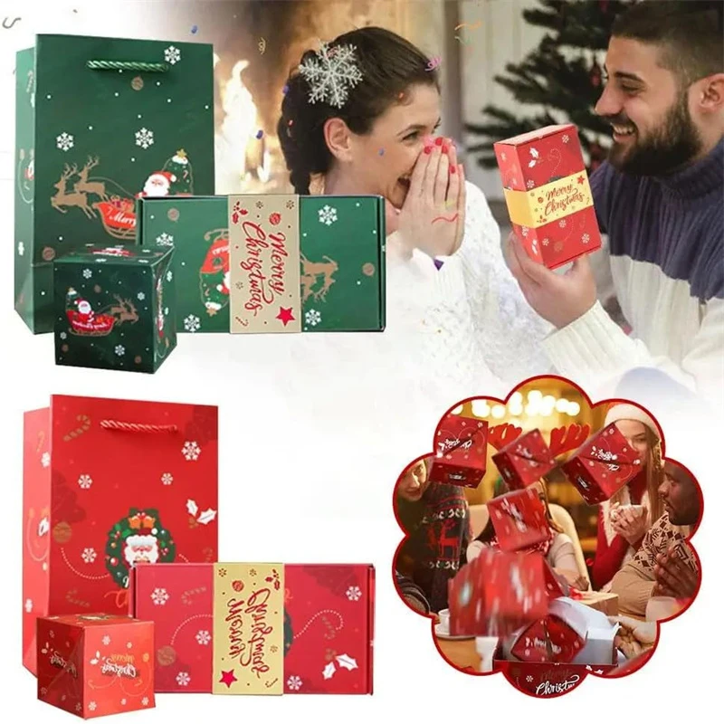 10/12/16pcs Folding Christmas Surprise Box Merry Christmas Bouncing Envelope Pop-Up Explosion Gift Box Party Decoration