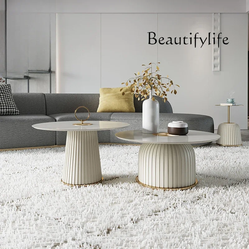 X35 Light Luxury Rock Slab Coffee Table Modern Living Room Size Round Coffee Table Combination Creative Sofa Side Table