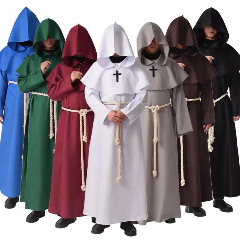 Medieval Monk Robe Hooded Monk Cowl Renaissanc Cape Priest Robe Halloween Cosplay Costume Wizard Fancy Punk Cloak Mask