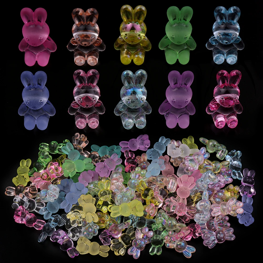 30pcs/lot Acrylic Cartoon Rabbit Beads 24x14mm Colorful Acrylic Charms Beads Loose Spacer Bead For DIY Jewelry Making Bracelet