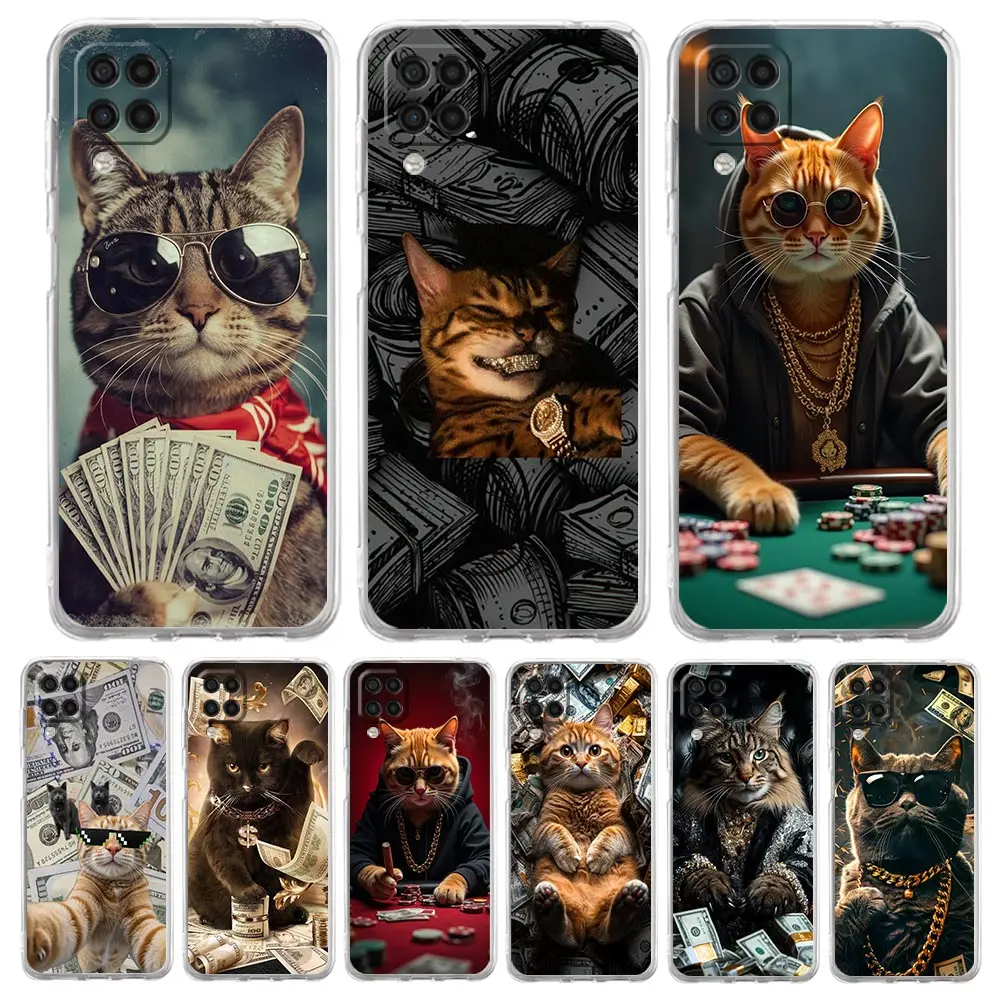 Soft TPU Cover for Samsung Galaxy A13 A15 A17 A23 A25 A32 A33 A35 A52 A53 A55 5G Transparent Phone Case Money Cat Fundas Capas