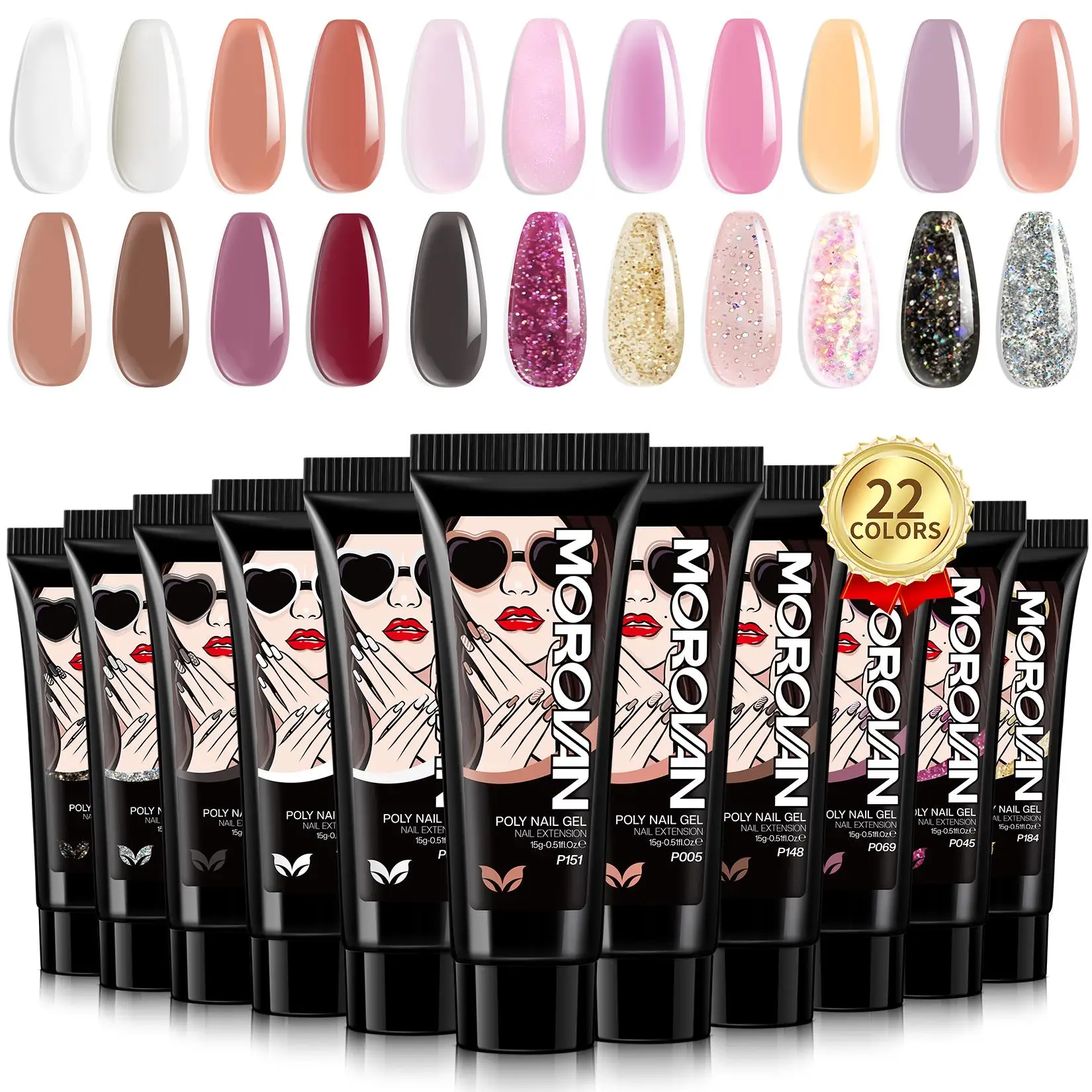 

Morovan Poly Gel Nail Set: 22 Color Poly Nail Extension Gel, Containing Pure And Shiny Poly Nail Gel, Suitable For All Seasons