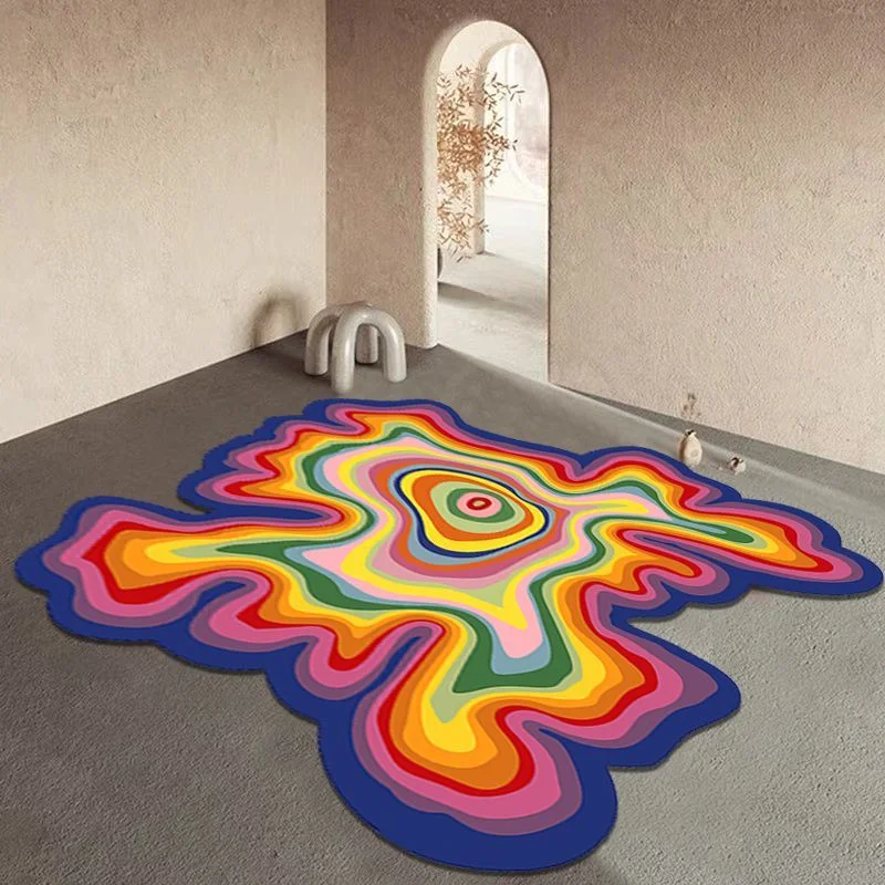 Creative Design Living Room Decoration Carpet Irregular Rainbow Rugs for Bedroom Fluffy Soft Dopamine Plush Rug Home Thick Mat