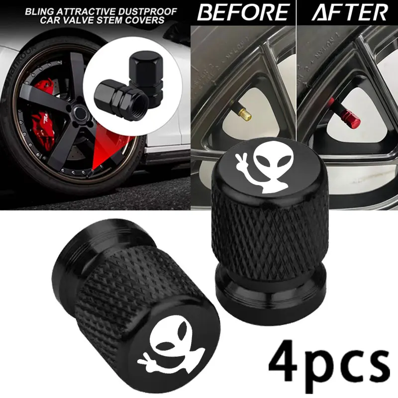 Car Wheel Tire Valve Caps Tyre Stem Covers Airdust Waterproof With Alien Logo For Car Styling Truck Motorbike Bike Accessorie