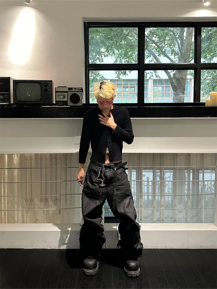

PROJECT Handmade Waed Wax Bru Vintage Baggy Jeans Knife Pants High Waist Straight Leg Casual Trousers for Youth