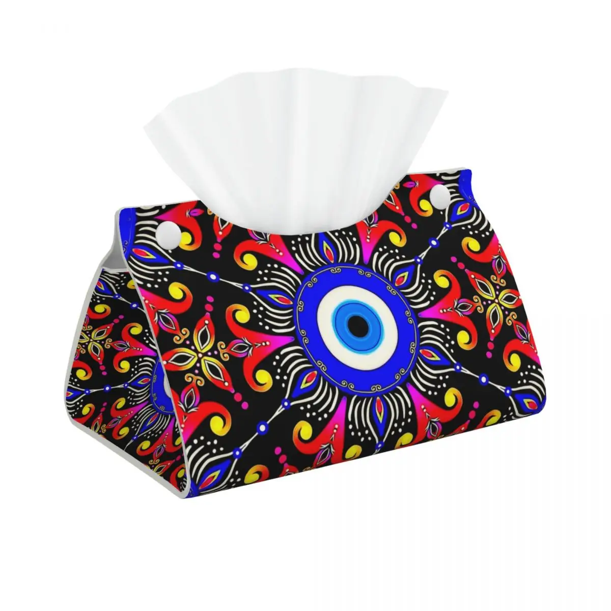 Custom Mediterranean Evil Eye Tissue Box Cover for Office Turkish Amulet Culture Rectangular PU Leather Facial Tissue Box Holder