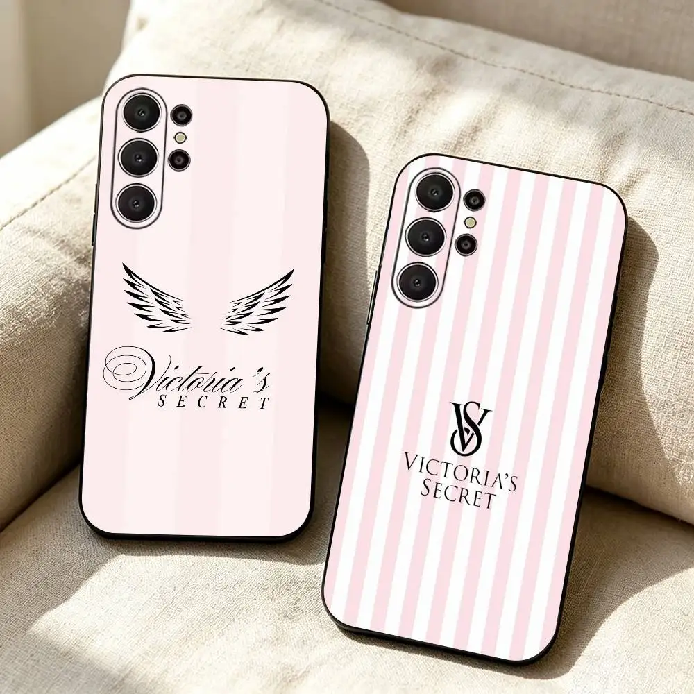 V-Victoria's -S-Angel wing logo Phone Case For Samsung S26,S24,S21,S22,Plus S23,S30,Ultra,S20,Fe,Black Soft Silicone
