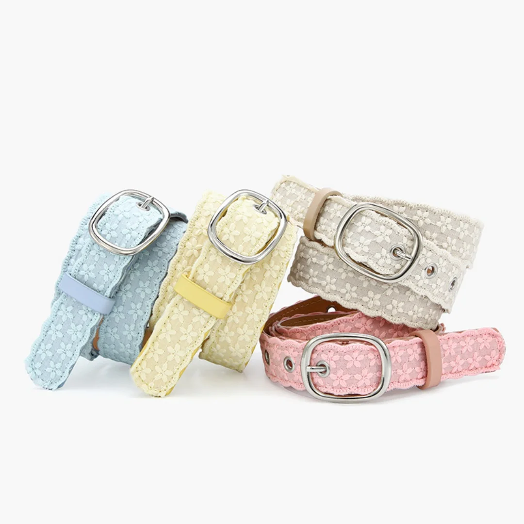 Trendy Niche Macaron-Colored Lace-Embroidered Belt; Fresh, Instagram-Style Versatile and Unique Women’s Leather Belt