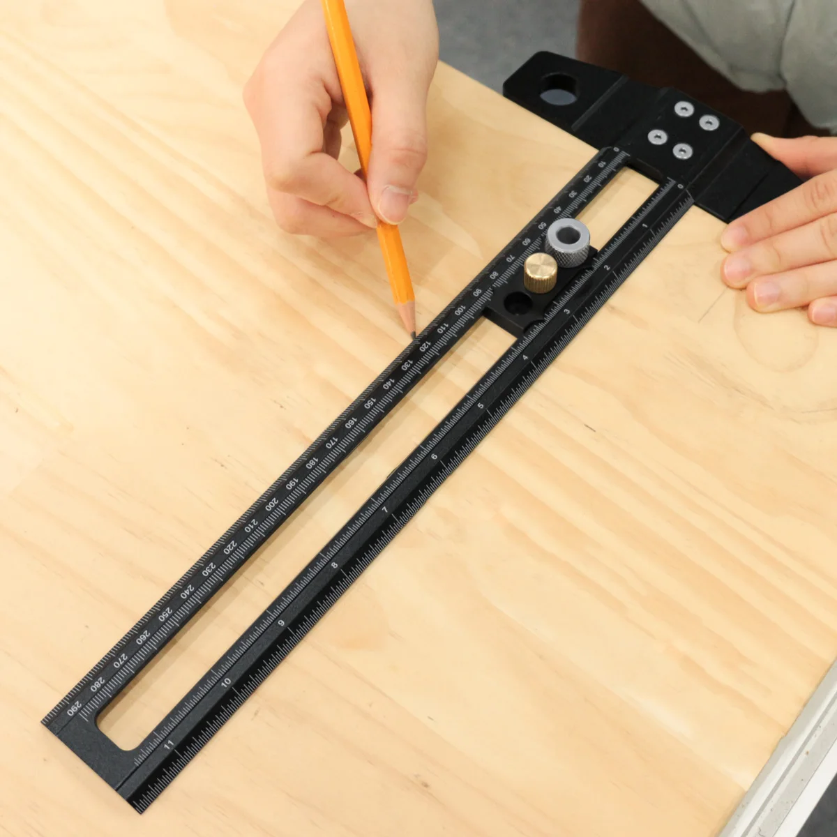 2 in 1 Drilling Positioning Scoring Ruler with  6/8/10mm Drill - Aluminum Alloy Scriber Marking Gauge Sleeves and Activity Block