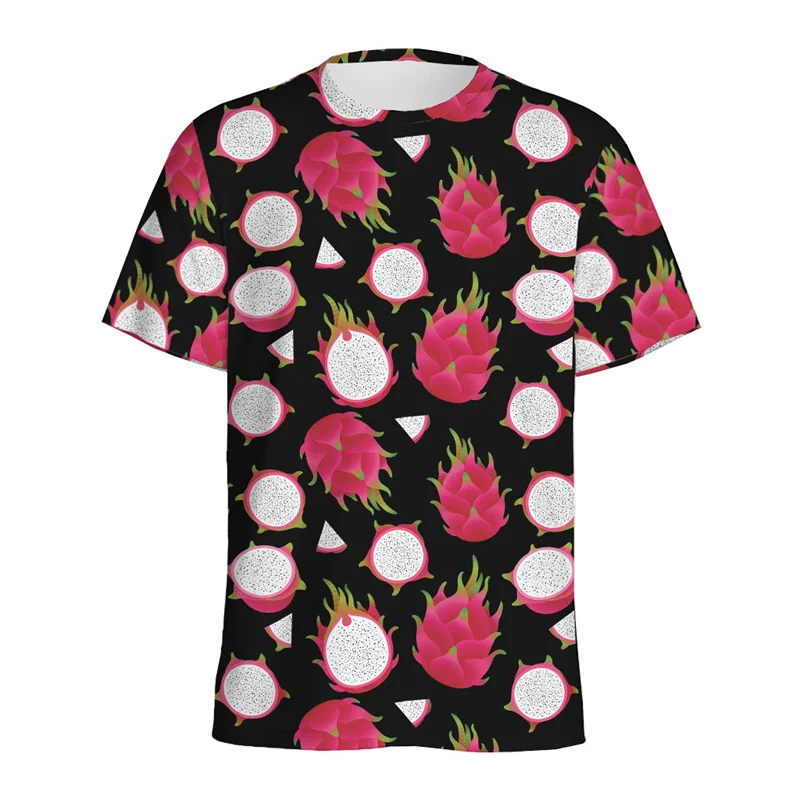 Papaya Pitaya Pattern T Shirt Men Summer Casual Round Neck Short Sleeve 3d Printed Fruits Tees Tops Streetwear Oversized T-Shirt