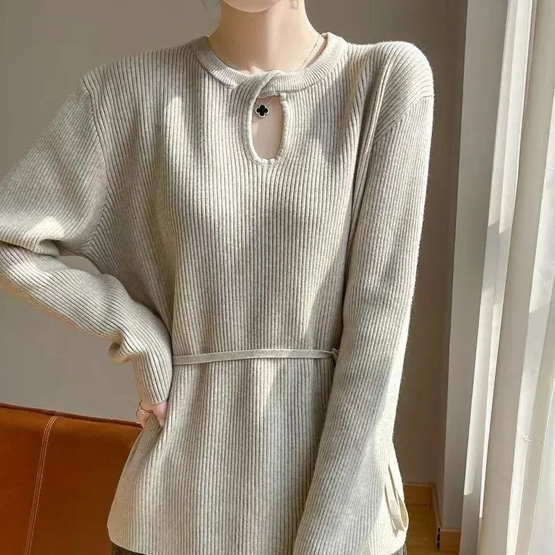 

Женские осенние и зимние новые свитера, американский удобный модный пуловер, уникальный повседневный темпераментный свитер с круглым вырезом