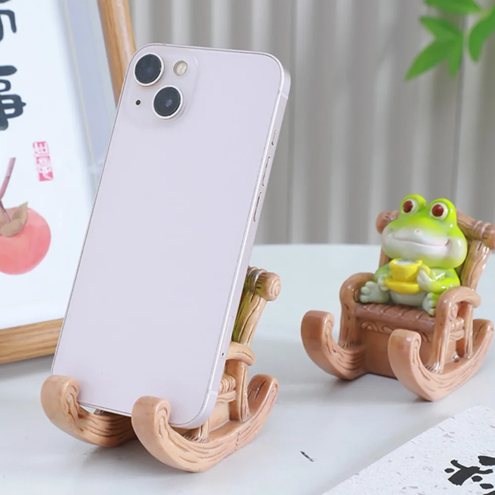 Rocking Chair Frog Creative Phone Holder Support PVC Doll Frog Phone Stand Desk Decor Cartoon Frog Phone Bracket