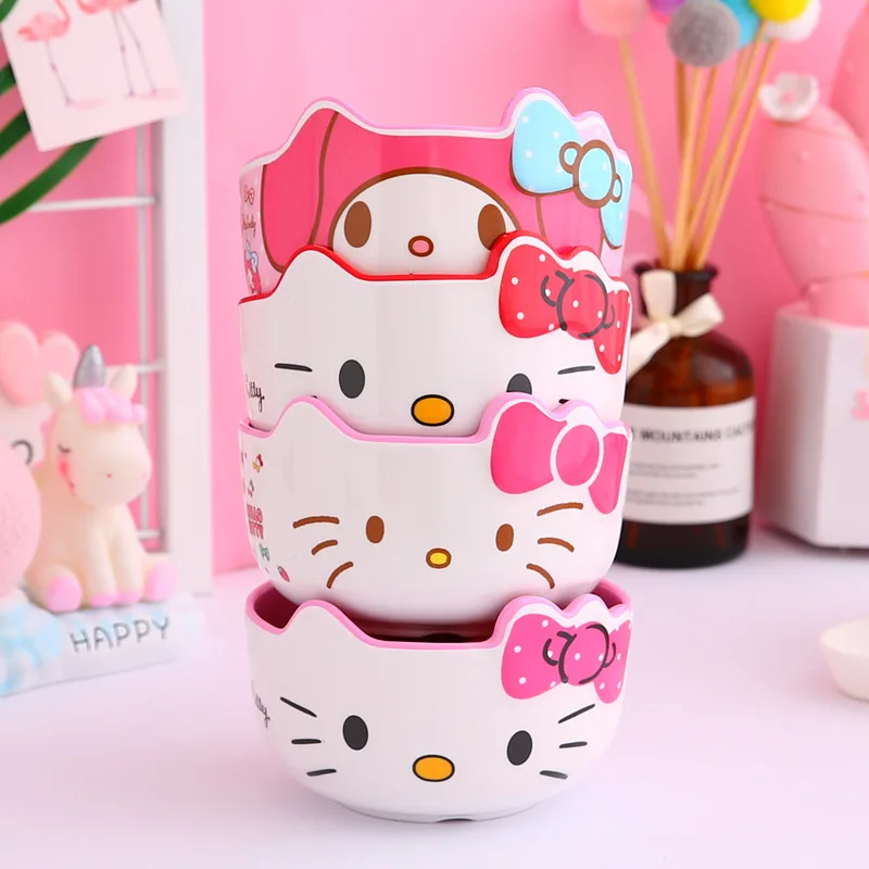 Sanrio Series Hello Kitty Bowl Double Color Shaped Bowl Original Kitchen Utensils Instant Noodles Bowl Creative Accessories