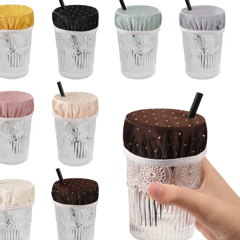 Universal Drink Cover Scrunchie Drink Protector for Women with Straw Hole Washable Elastic 15 Colors Cup Cover Lid Bottle Supply