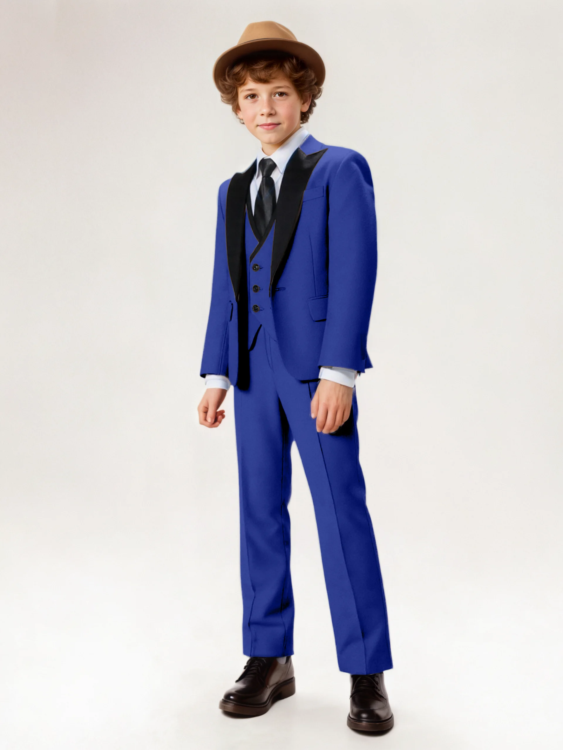 Boy's 3Pcs Peak Lapel Tuxedo Suit Set Jacket Vest Trousers Slim Fit Ring Bearer Size 5-16Y