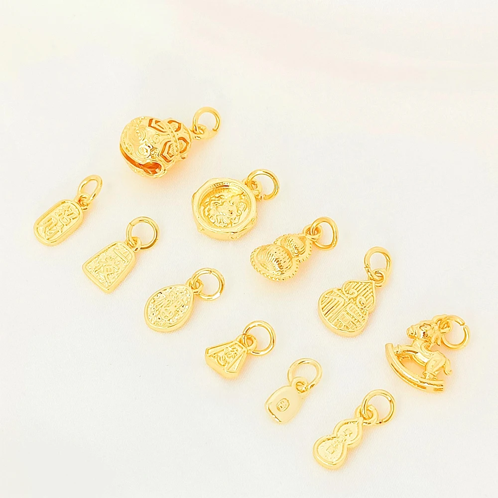 

Brass Package 18K Gold Fu Character Gourd Bell Pendant DIY Makes Fashionable Jewelry Necklace Bracelet Accessory Materials