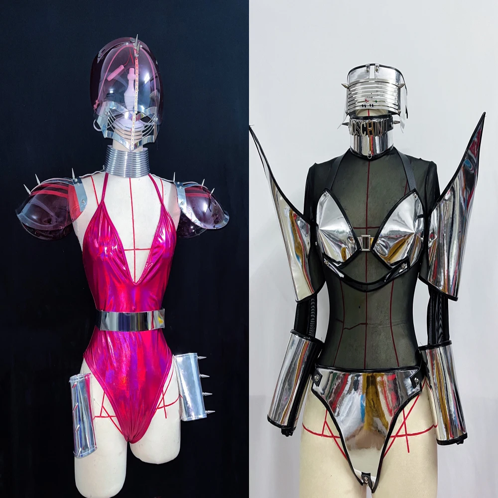 

Nightclub Bar Future Show Technology Space Party Laser Reflective Suit Helmet Pole Dance Stage Costume